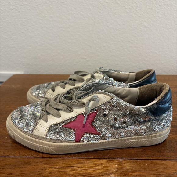 Golden Goose Shoes US 5 Size 35 Low Top Distressed Sequin Pink Star May Italy - Picture 1 of 15